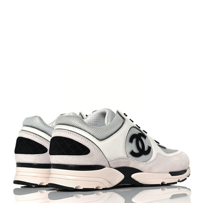 Chanel Mesh Suede Calfskin Womens CC Sneakers 41 White Silver Light Grey Pink 4 of 9