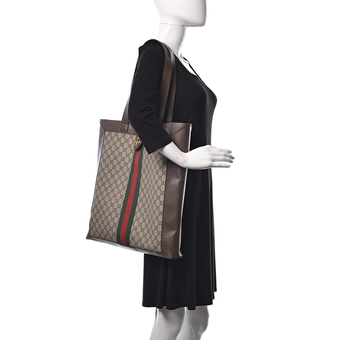 GG Supreme Monogram Web Large Ophidia Vertical Shopping Tote Brown