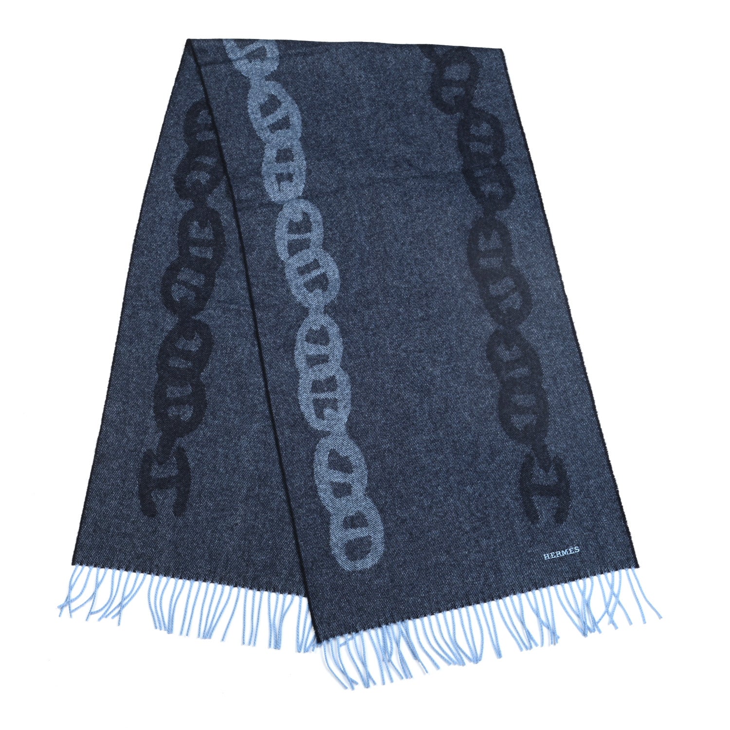 Hermes Cashmere Crazy Chain Muffler Marine Ciel 2 of 4