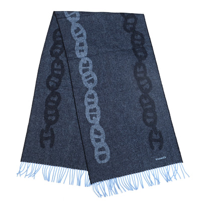 Hermes Cashmere Crazy Chain Muffler Marine Ciel 2 of 4