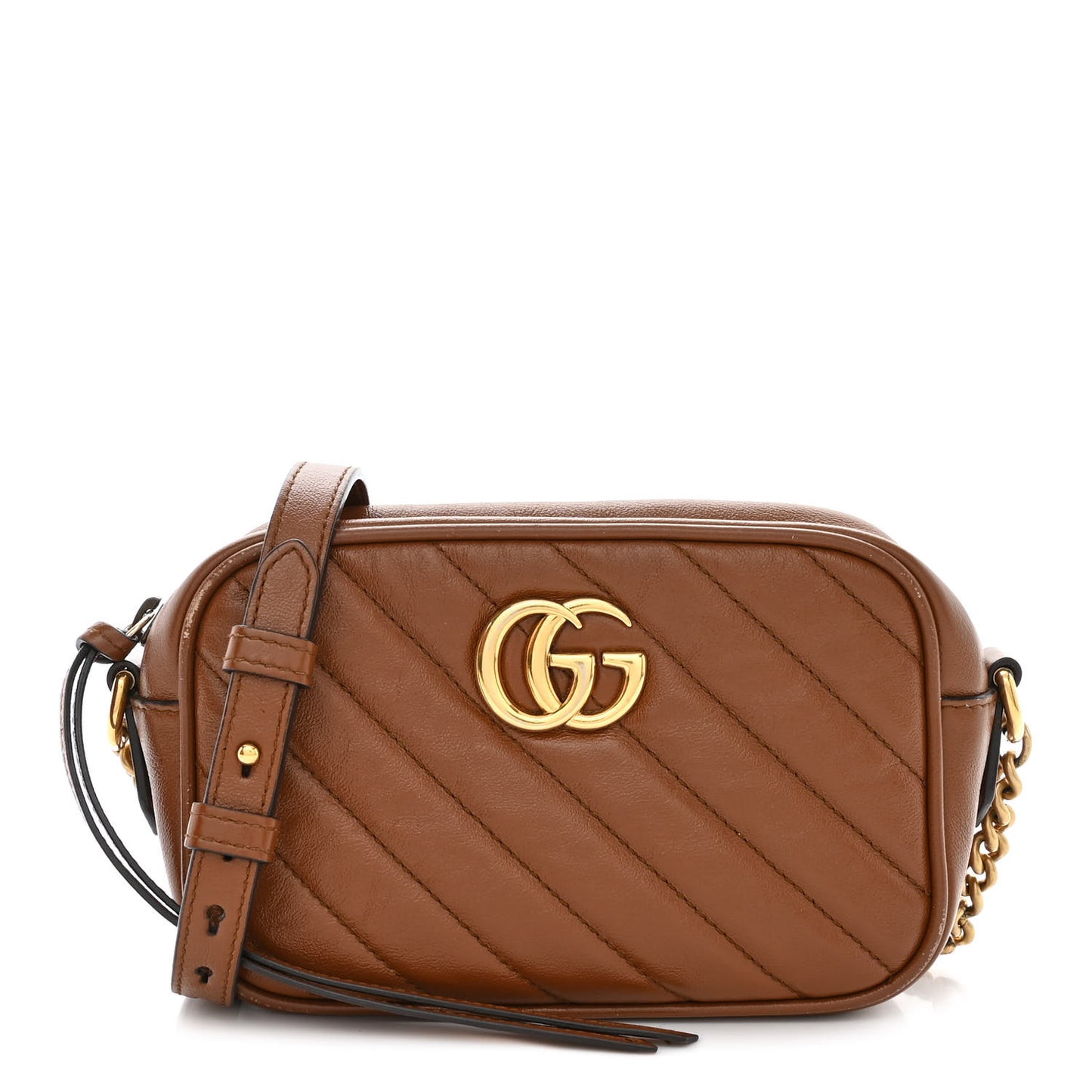 Glazed Calfskin Matelasse Diagonal Mini GG Marmont Chain Shoulder Bag Cuir