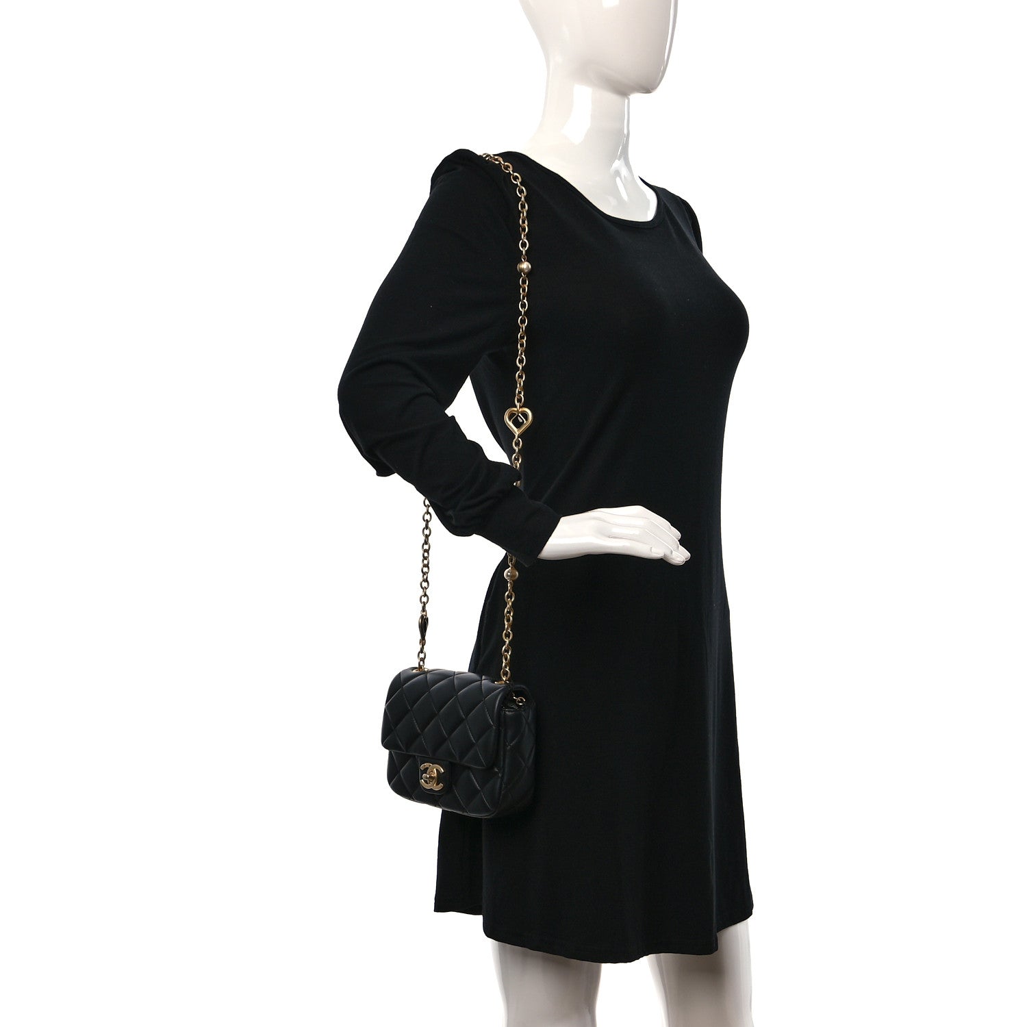 Chanel Lambskin Enamel Pearl Quilted Mini Charm Me Square Flap Black 2 of 9