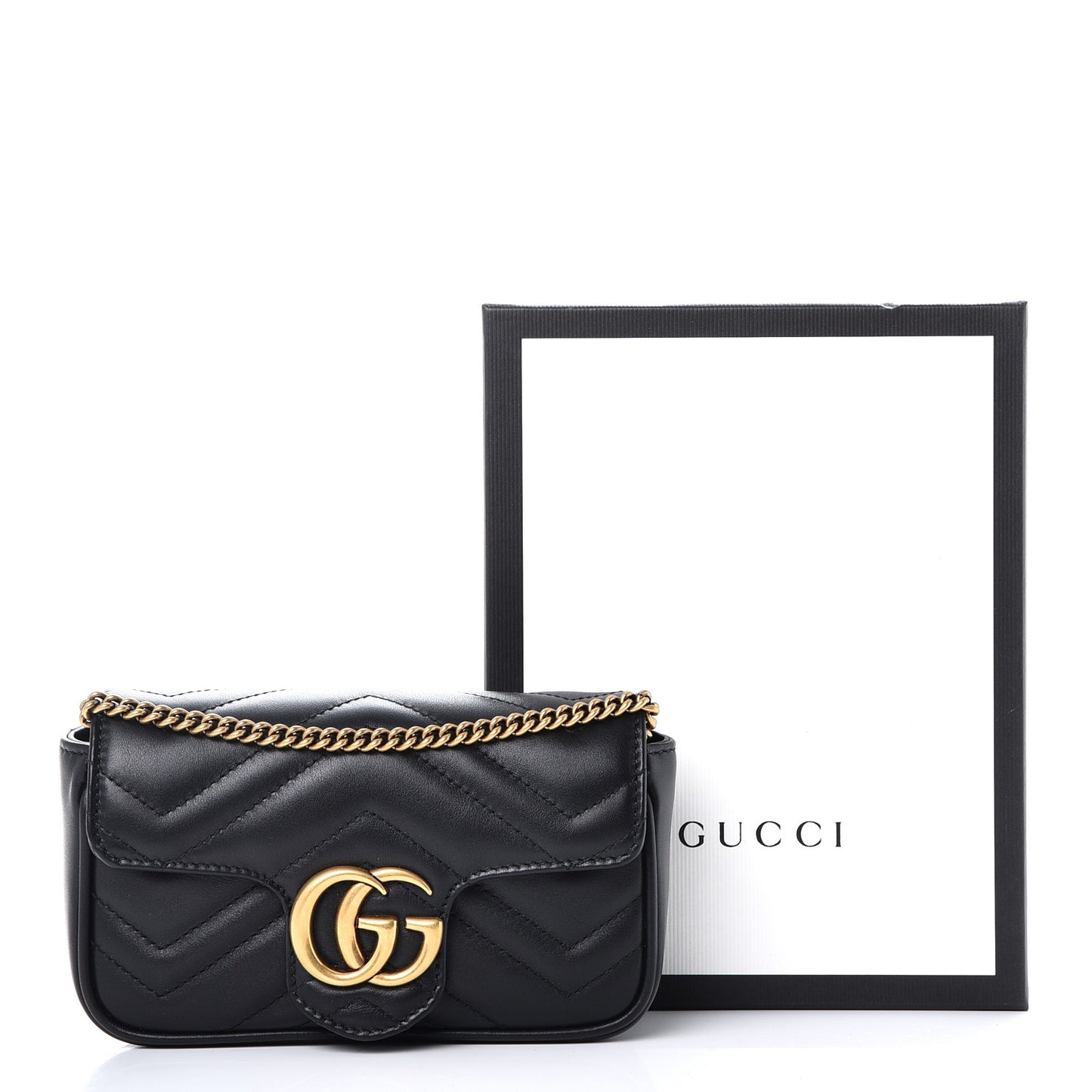 Calfskin Matelasse Super Mini GG Marmont Shoulder Bag Black