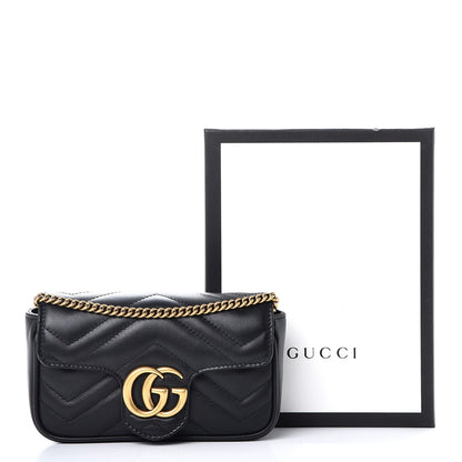 Gucci Calfskin Matelasse Super Mini GG Marmont Shoulder Bag Black 9 of 9
