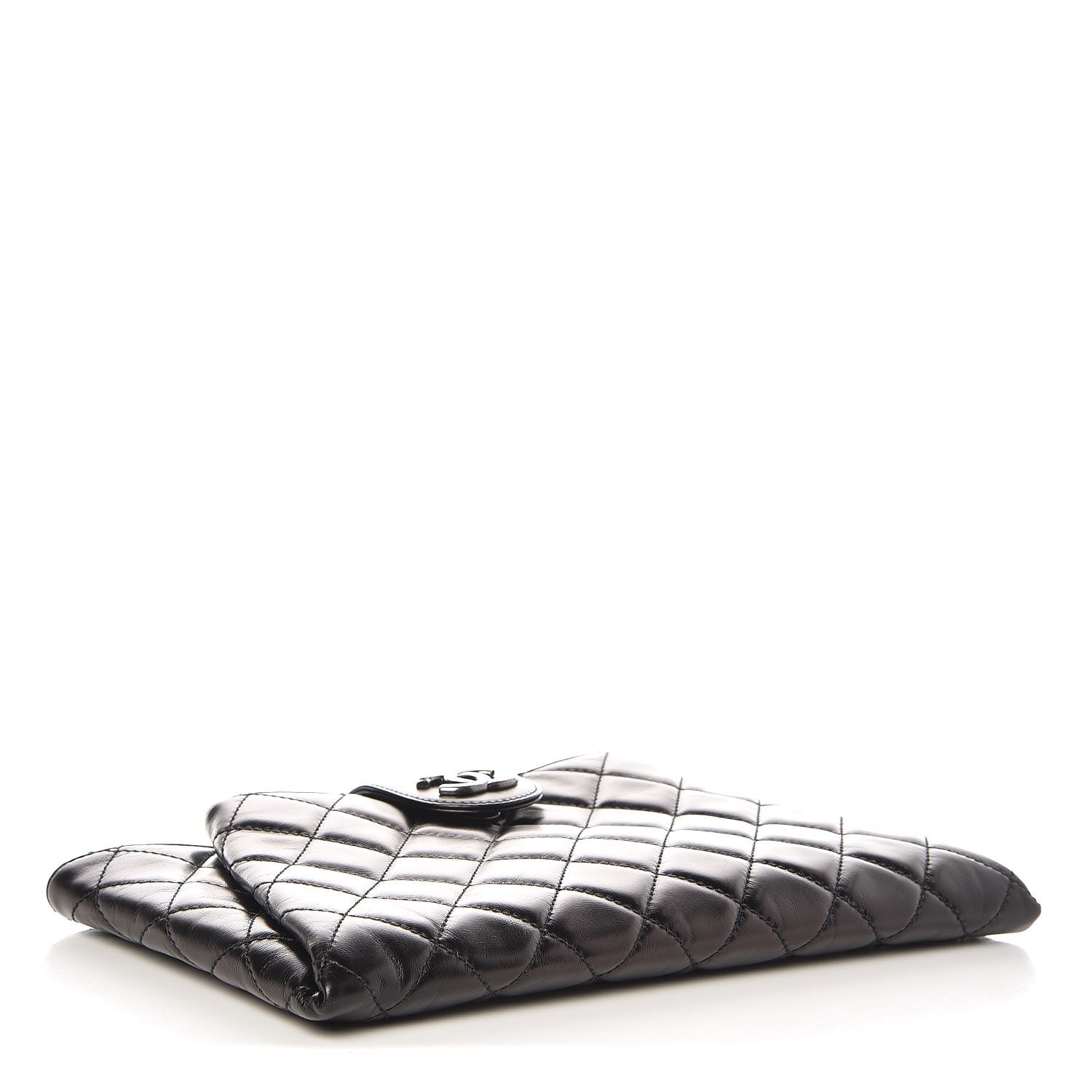 Chanel Glazed Calfskin Quilted Coco Pleats Clutch Black 4 of 7