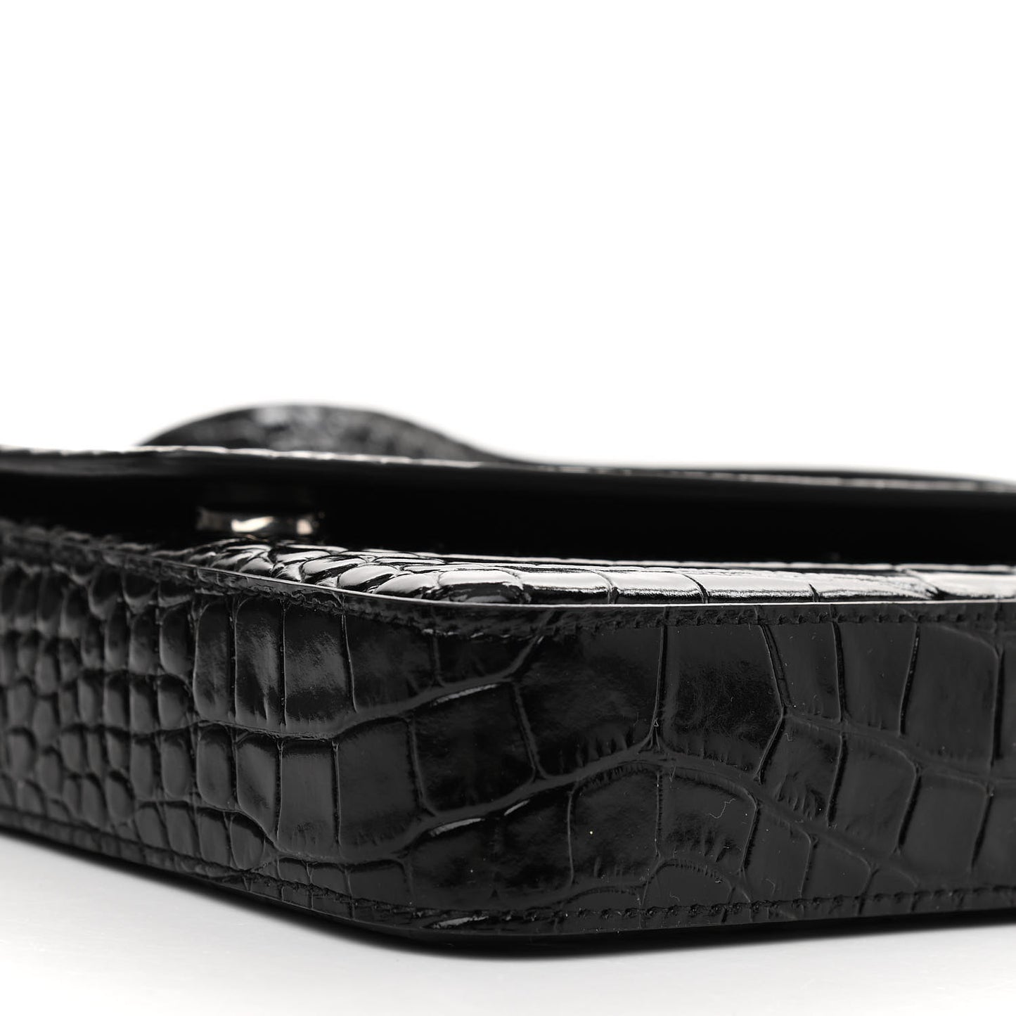 Calfskin Logo Crocodile Embossed Triangle Clutch Black White