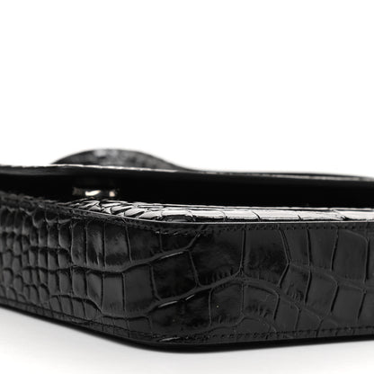 Balenciaga Calfskin Logo Crocodile Embossed Triangle Clutch Black White 8 of 9