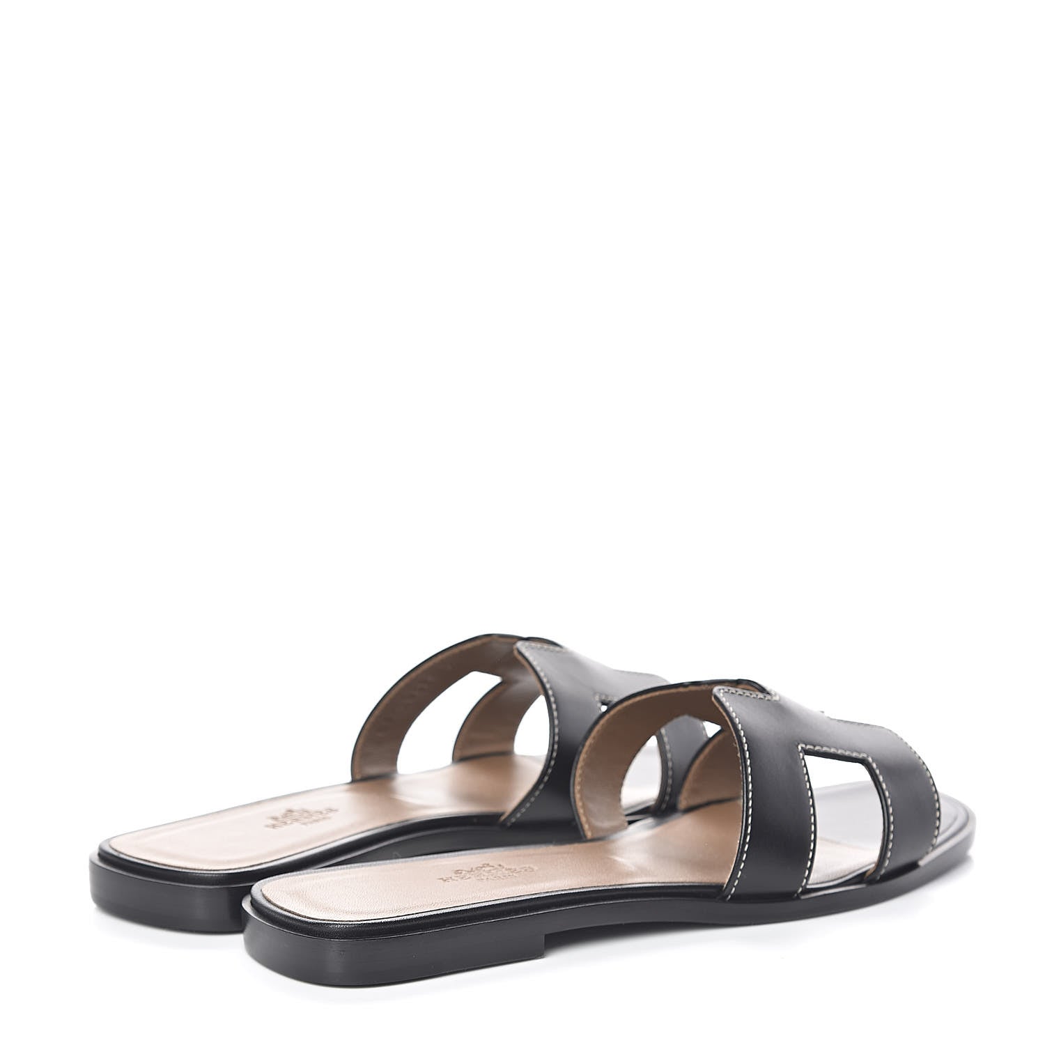 Hermes Box Calfskin Oran Sandals 38 Black 4 of 8