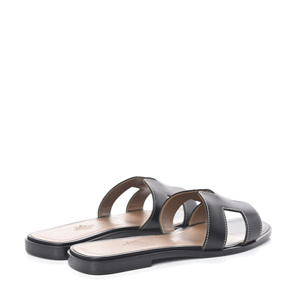 Hermes Box Calfskin Oran Sandals 38 Black 4 of 8