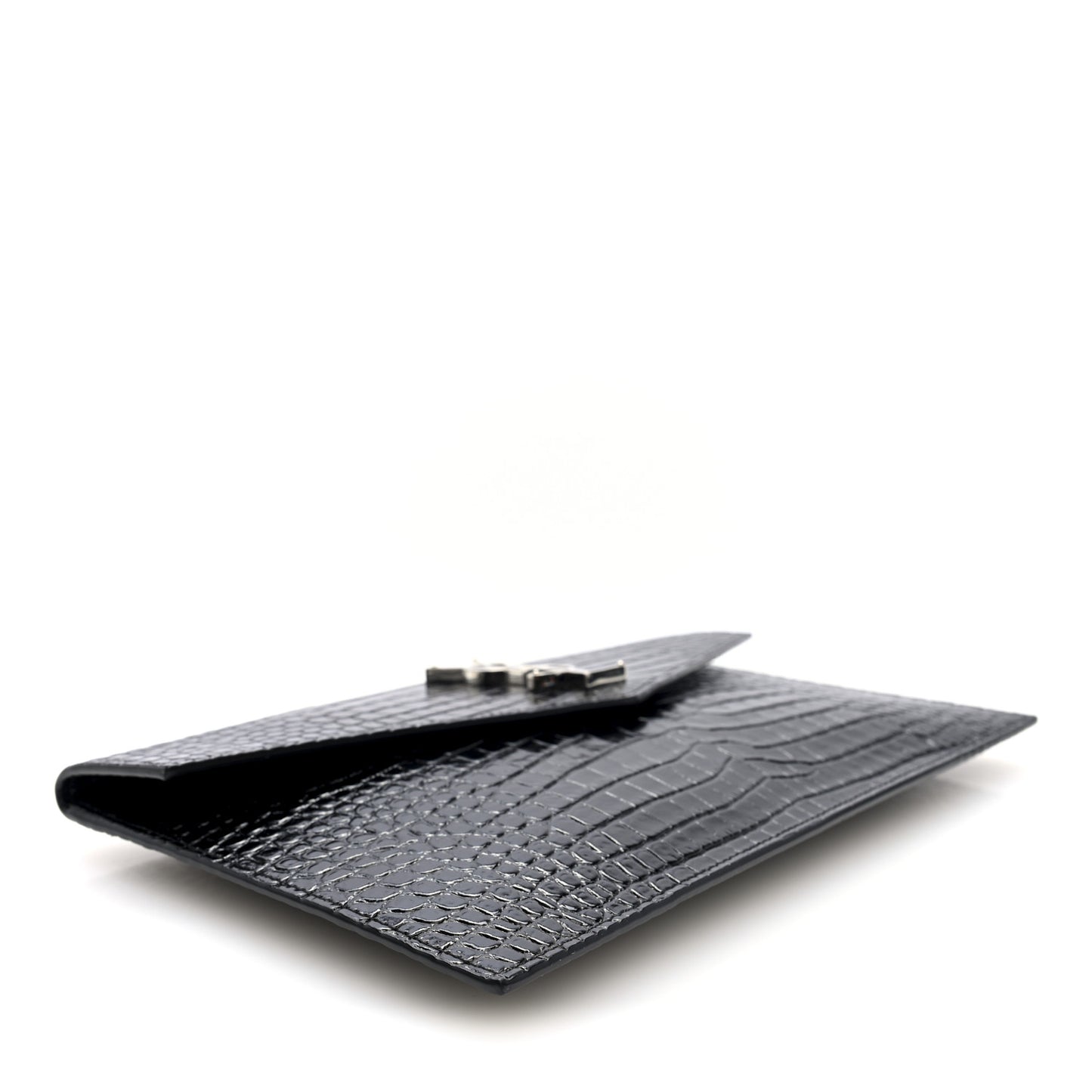 Calfskin Crocodile Embossed Uptown Monogram Pouch Black