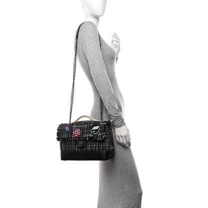 Chanel Tweed Trip Top Handle Flap Black Beige 2 of 12