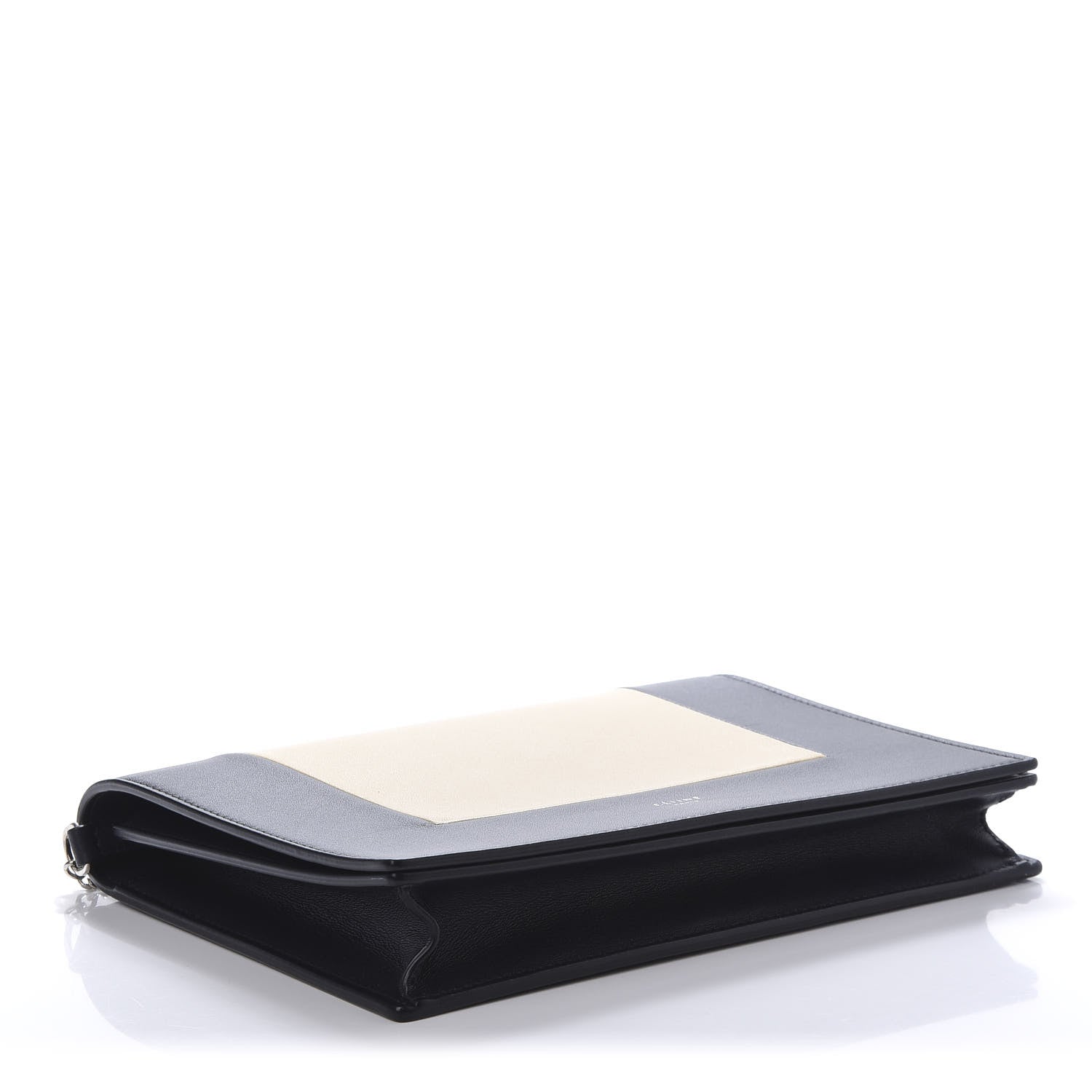 Celine Smooth Lambskin Frame Evening Chain Clutch Beige Black 4 of 9