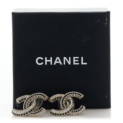 Chanel Crystal Timeless CC Earrings Silver Black 5 of 5