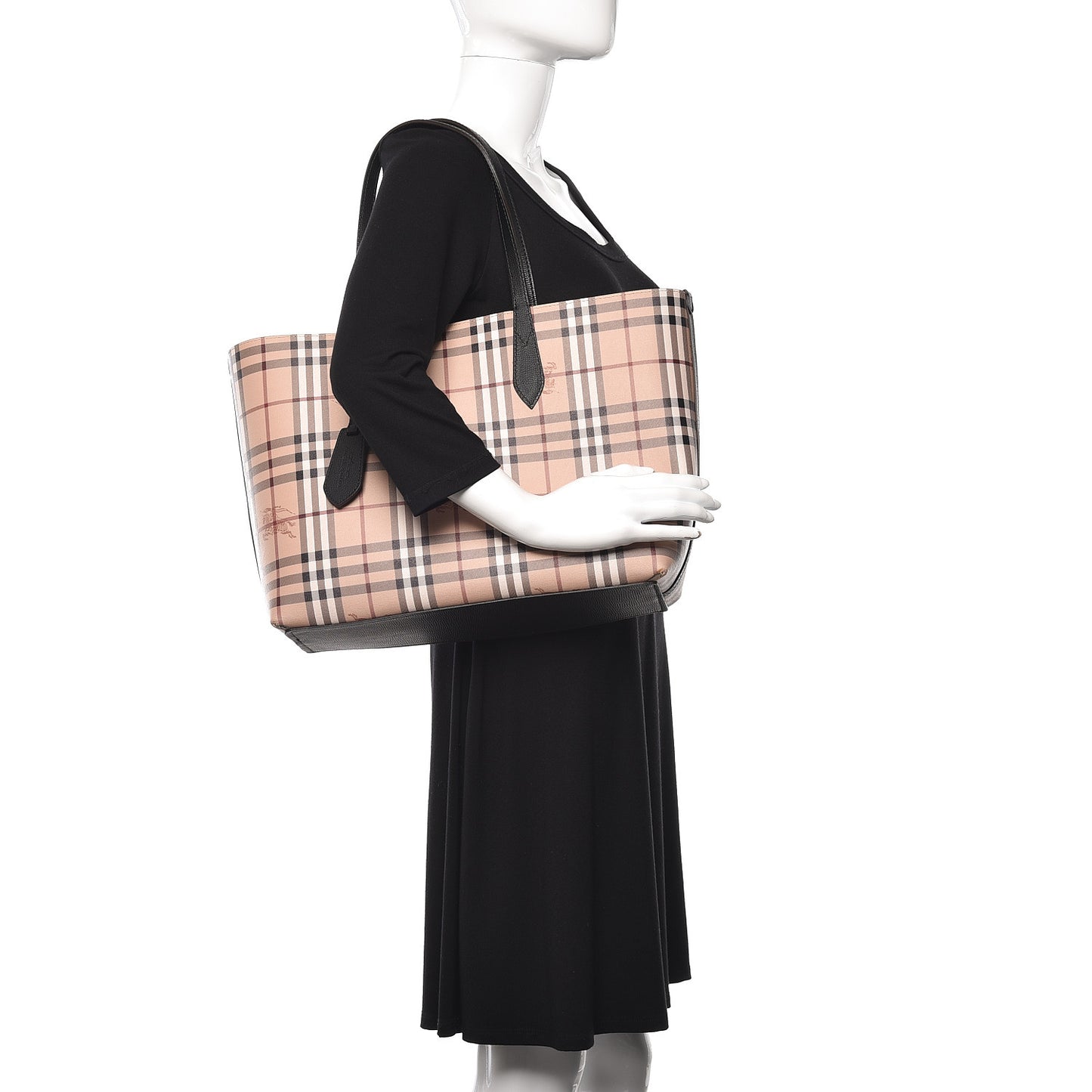 Grainy Calfskin Haymarket Check Medium Reversible Tote Black