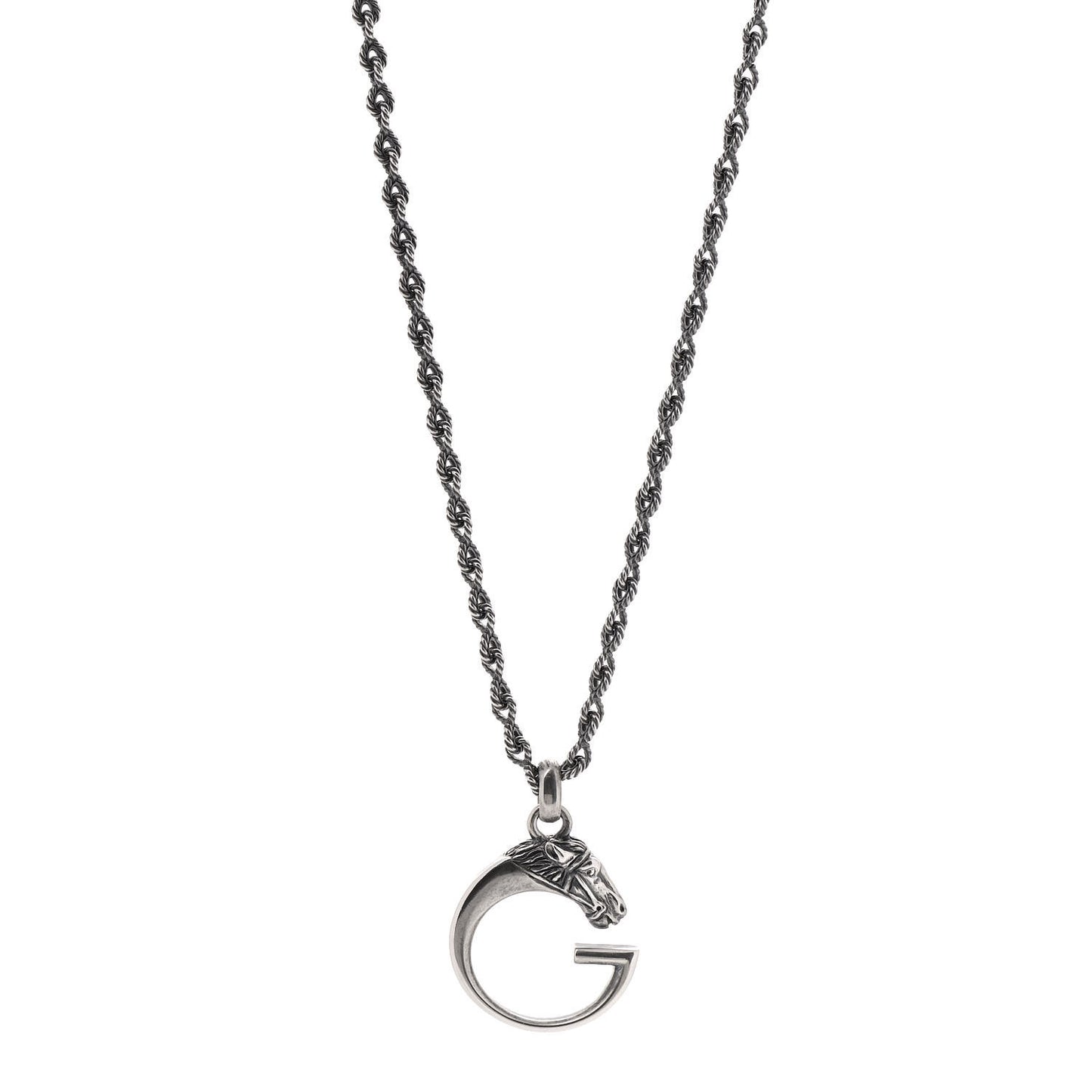 Sterling Silver G Horse Rope Pendant Necklace