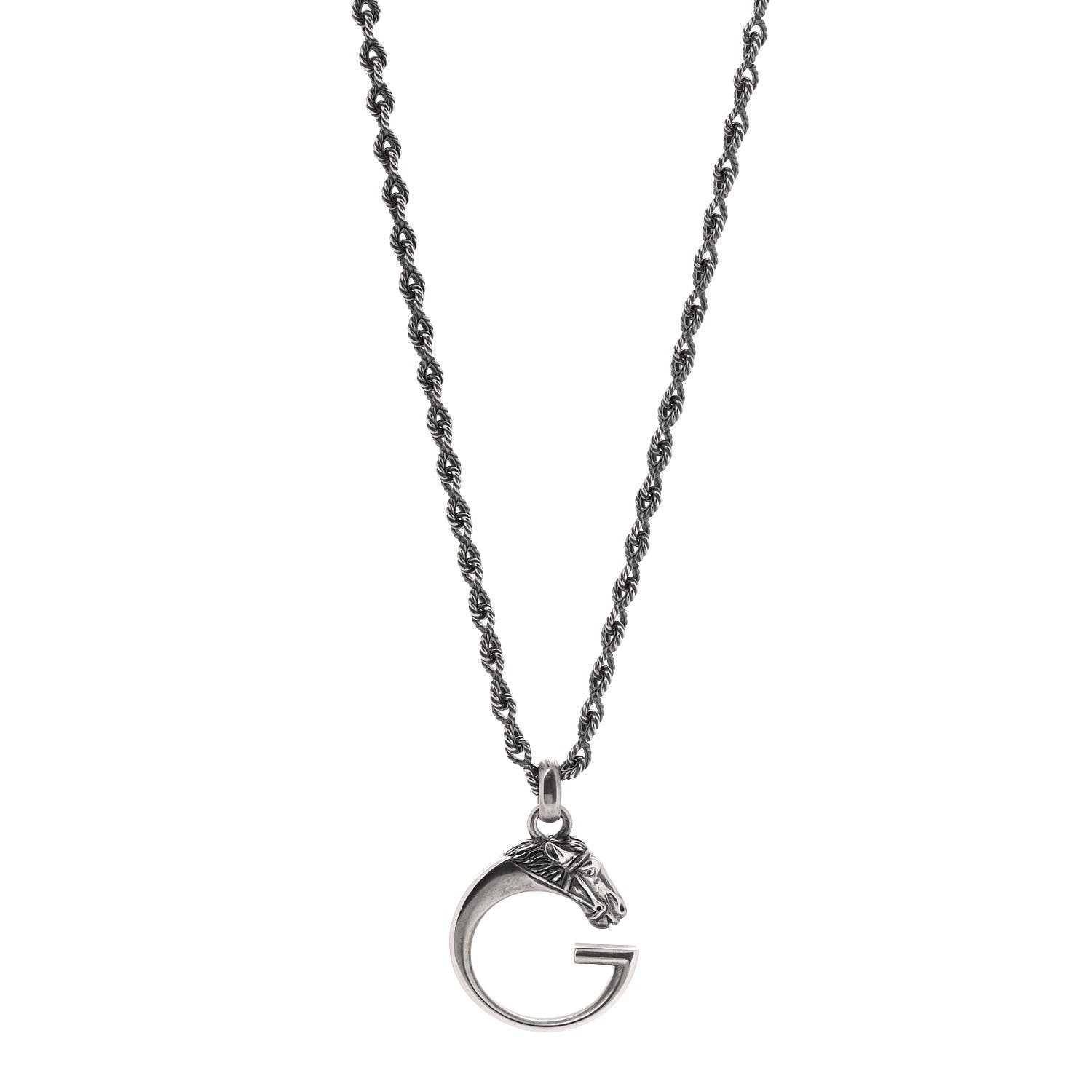 Gucci Sterling Silver G Horse Rope Pendant Necklace 1 of 5