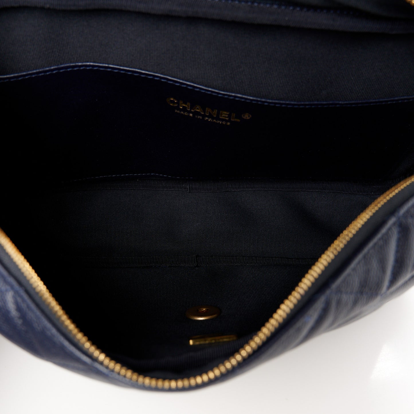 Caviar Quilted Medium Single Flap Navy