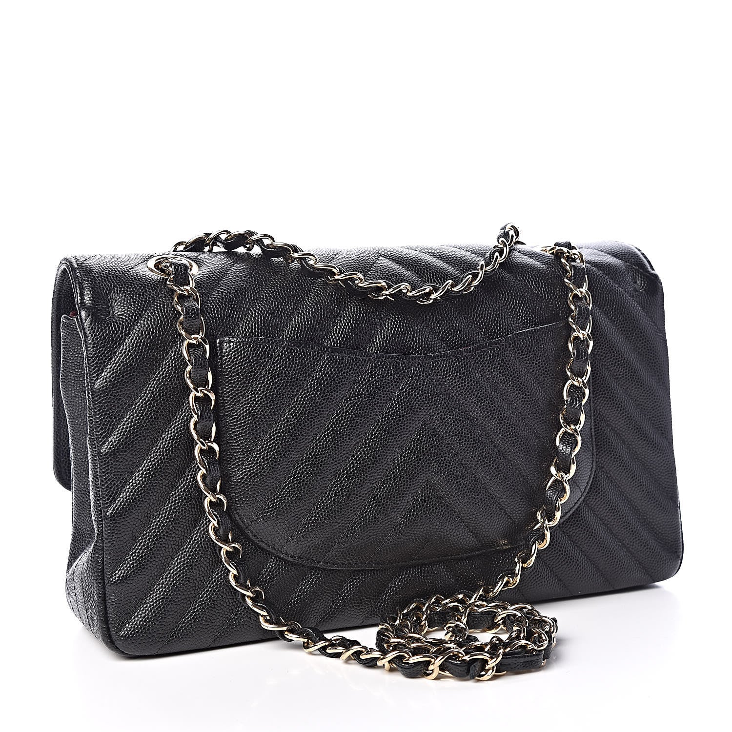Chanel Caviar Chevron Quilted Medium Double Flap Black 3 of 9