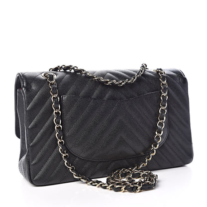 Chanel Caviar Chevron Quilted Medium Double Flap Black 3 of 9