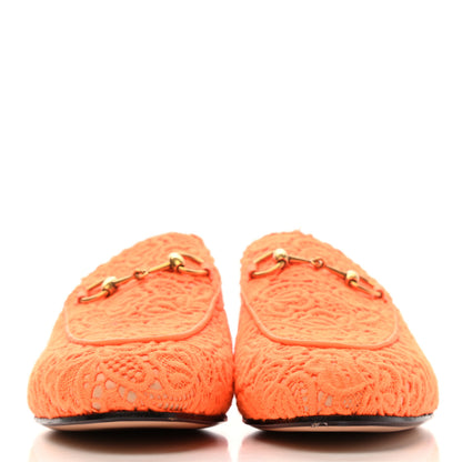 Gucci Lace Malaga Kid Womens Princetown Slippers 37.5 Orange Fluo Skin Rose 2 of 10