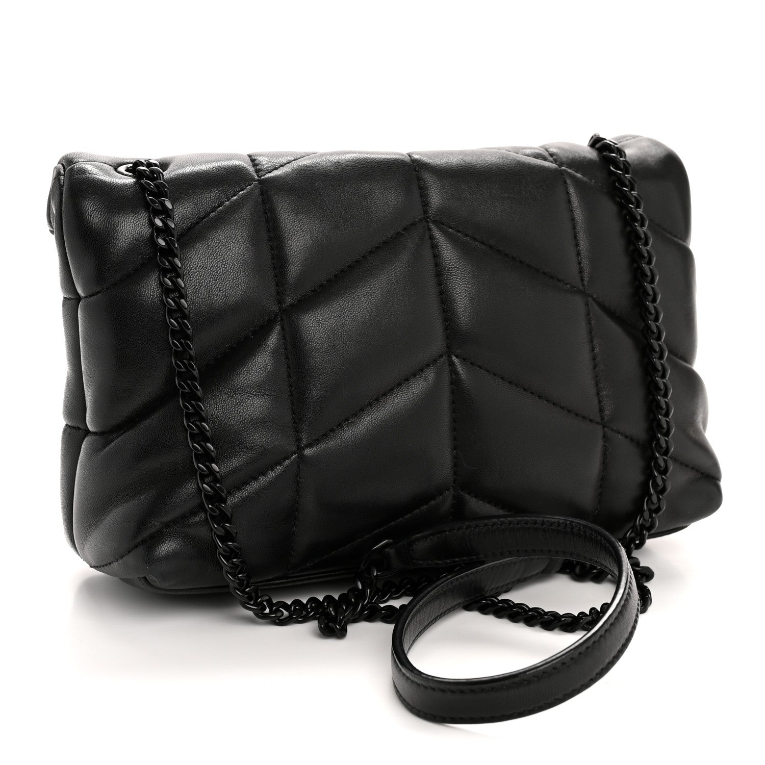 Saint Laurent Lambskin Quilted Toy Loulou Puffer Monogram Monochrome Chain Satchel Black 3 of 13