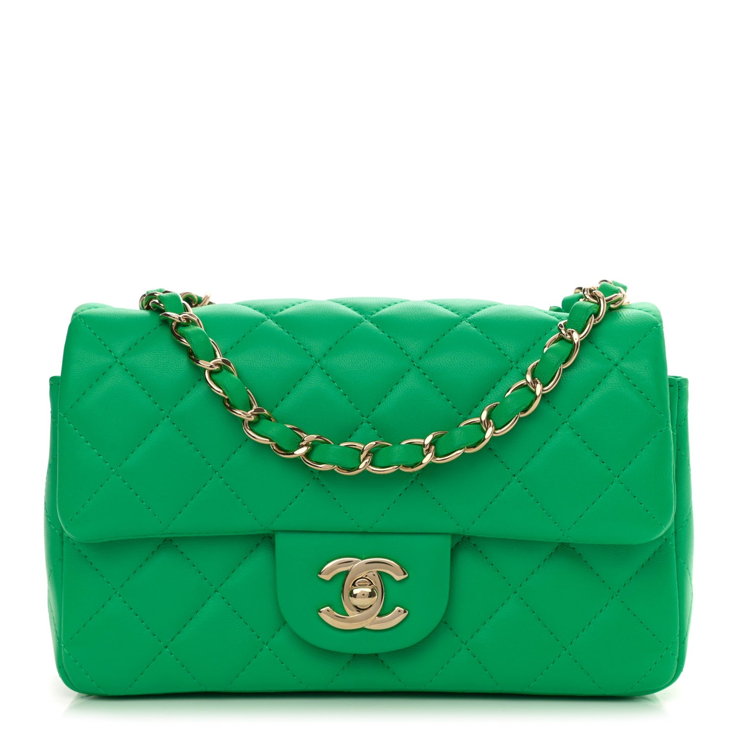 Lambskin Quilted Mini Rectangular Flap Green