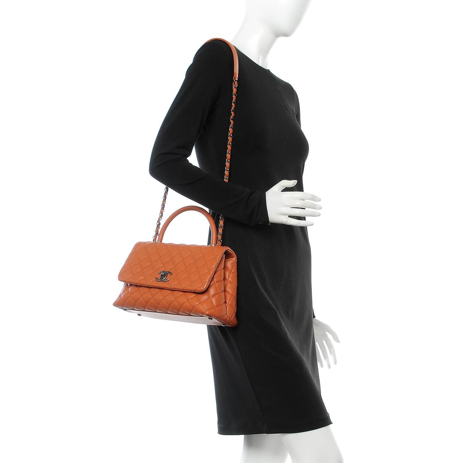 Chanel Caviar Quilted Small Coco Handle Flap Orange 2 of 9