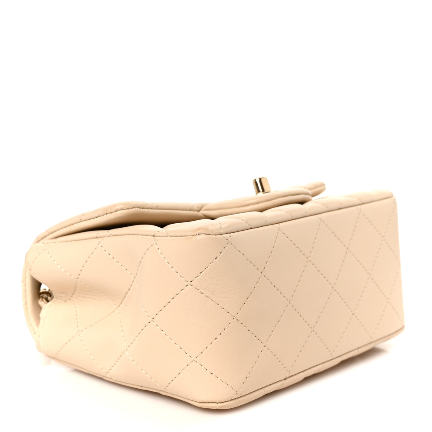 Lambskin Quilted Mini Square Flap Beige