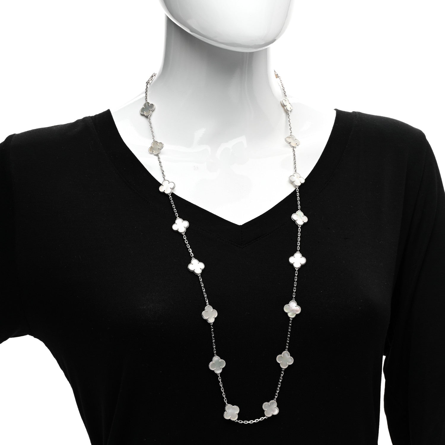 Van Cleef & Arpels 18K White Gold Mother of Pearl 20 Motifs Vintage Alhambra Necklace 2 of 5
