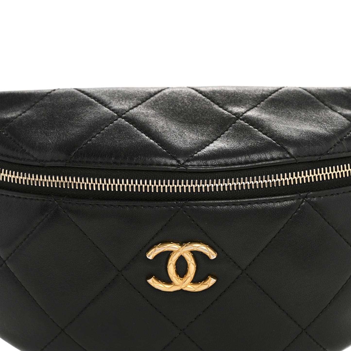 Lambskin Enamel Quilted Waist Bag Black