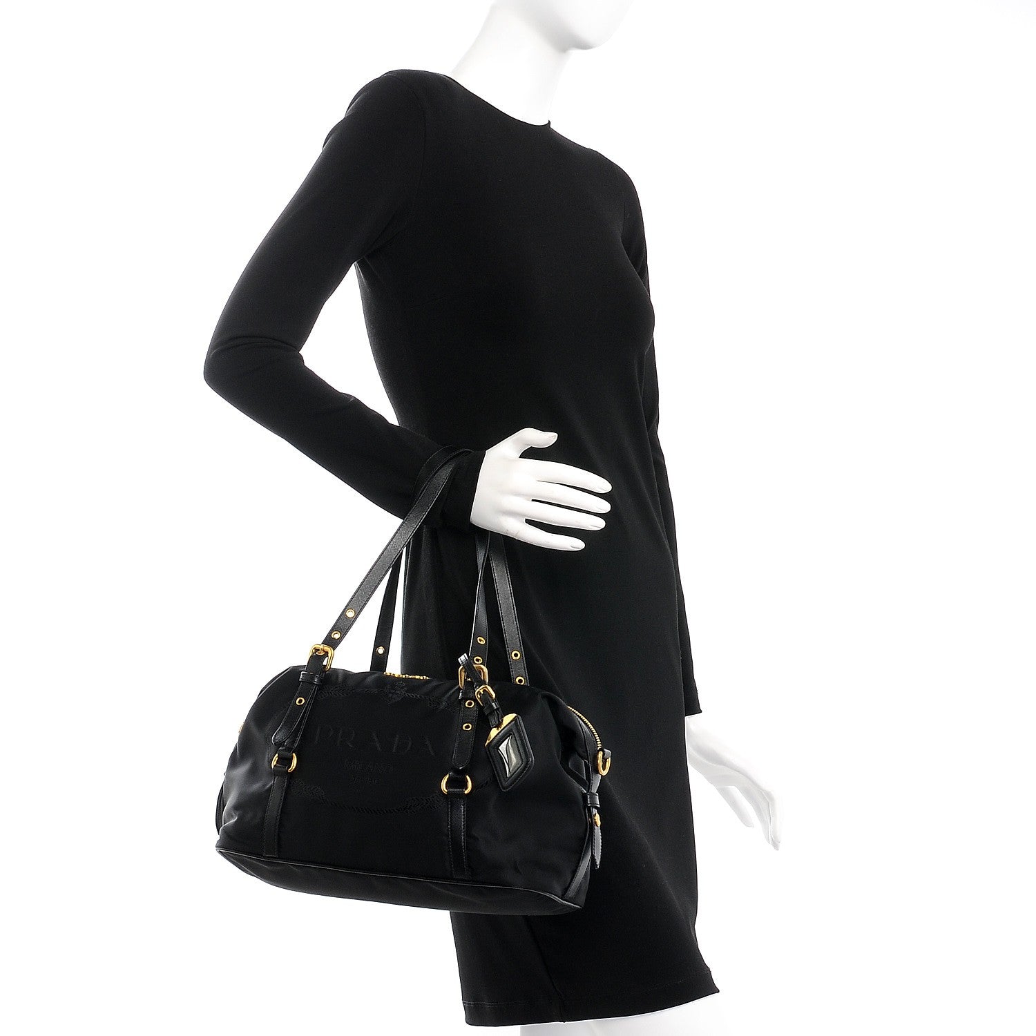 Prada Tessuto Nylon Jacquard Logo Tote Nero Black 2 of 8