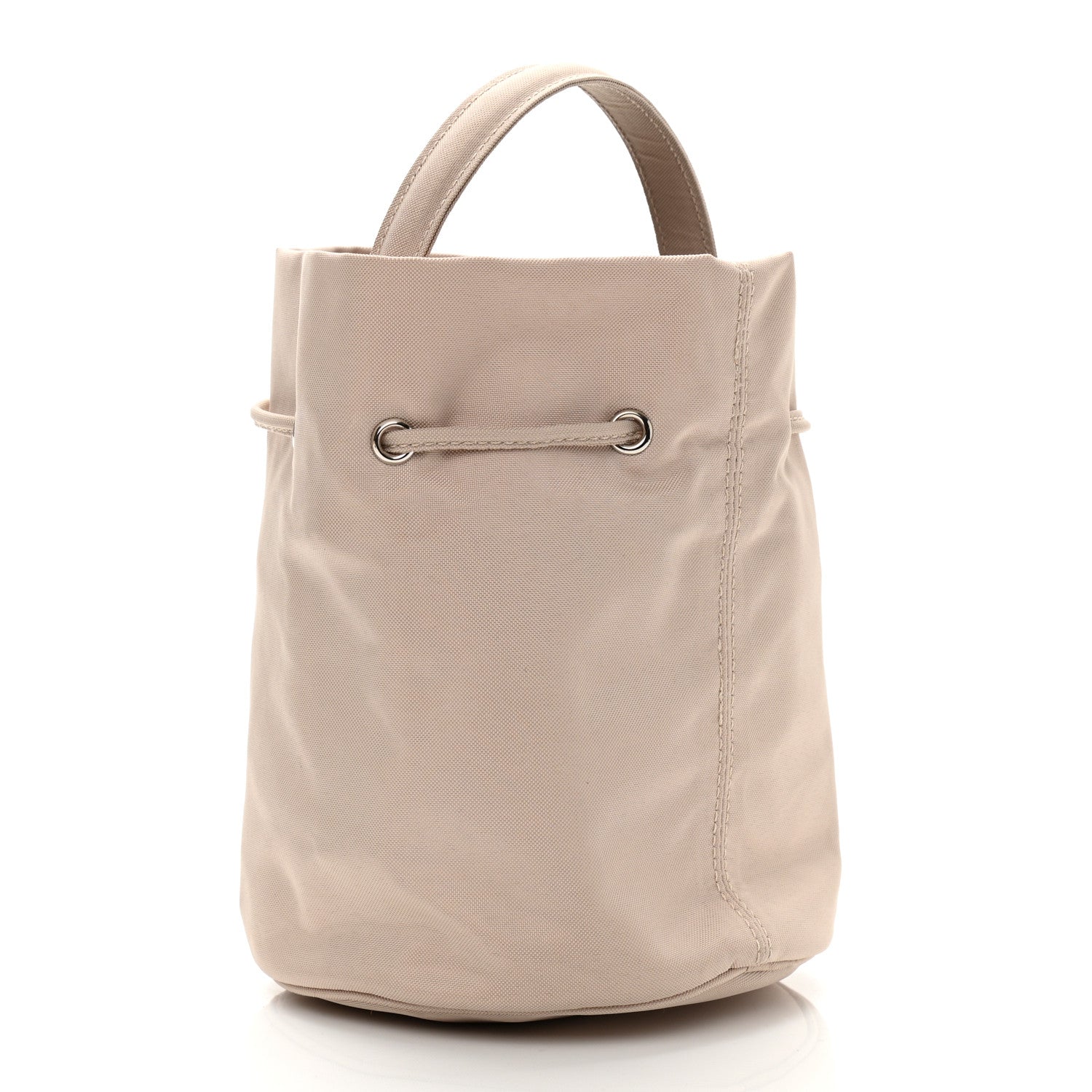 Balenciaga Recycled Sport Nylon Logo Embroidered Wheel Drawstring Bucket Bag Cream Black 3 of 9