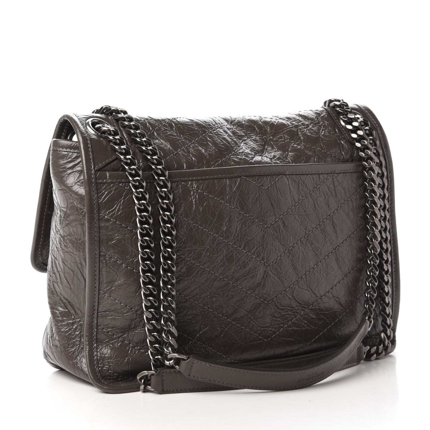 Crinkled Calfskin Matelasse Monogram Medium Niki Chain Satchel Storm