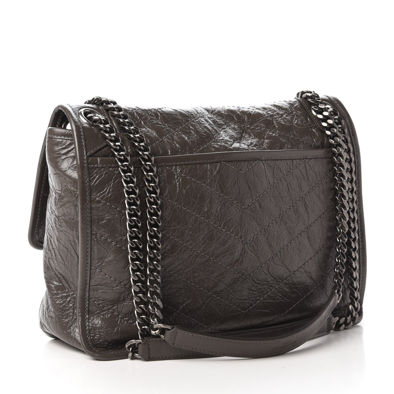 Saint Laurent Crinkled Calfskin Matelasse Monogram Medium Niki Chain Satchel Storm 3 of 9