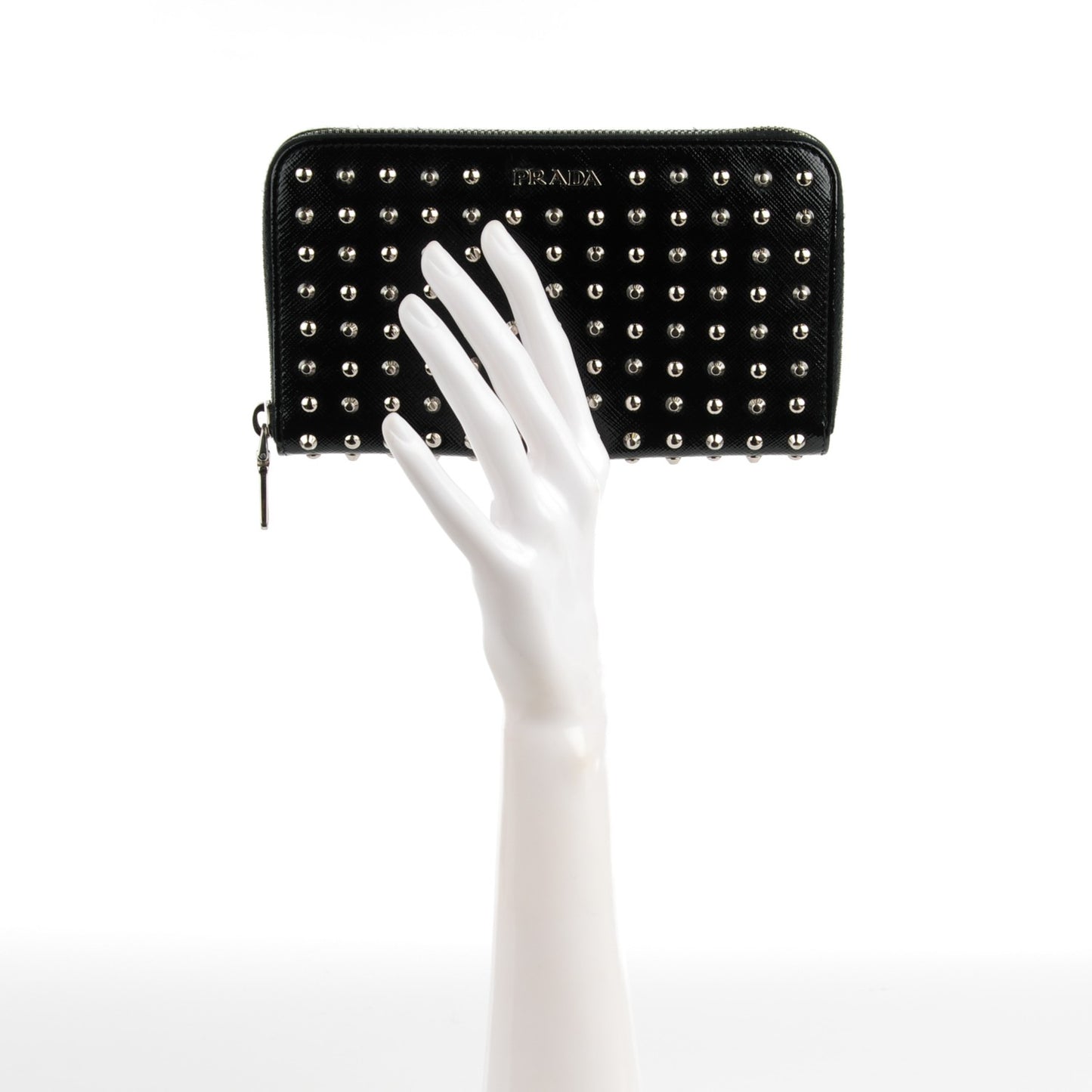 Saffiano Vernice Studded Zip Around Wallet Black