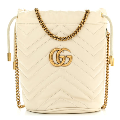 Gucci Calfskin Matelasse Mini GG Marmont 2.0 Bucket Bag White 1 of 10