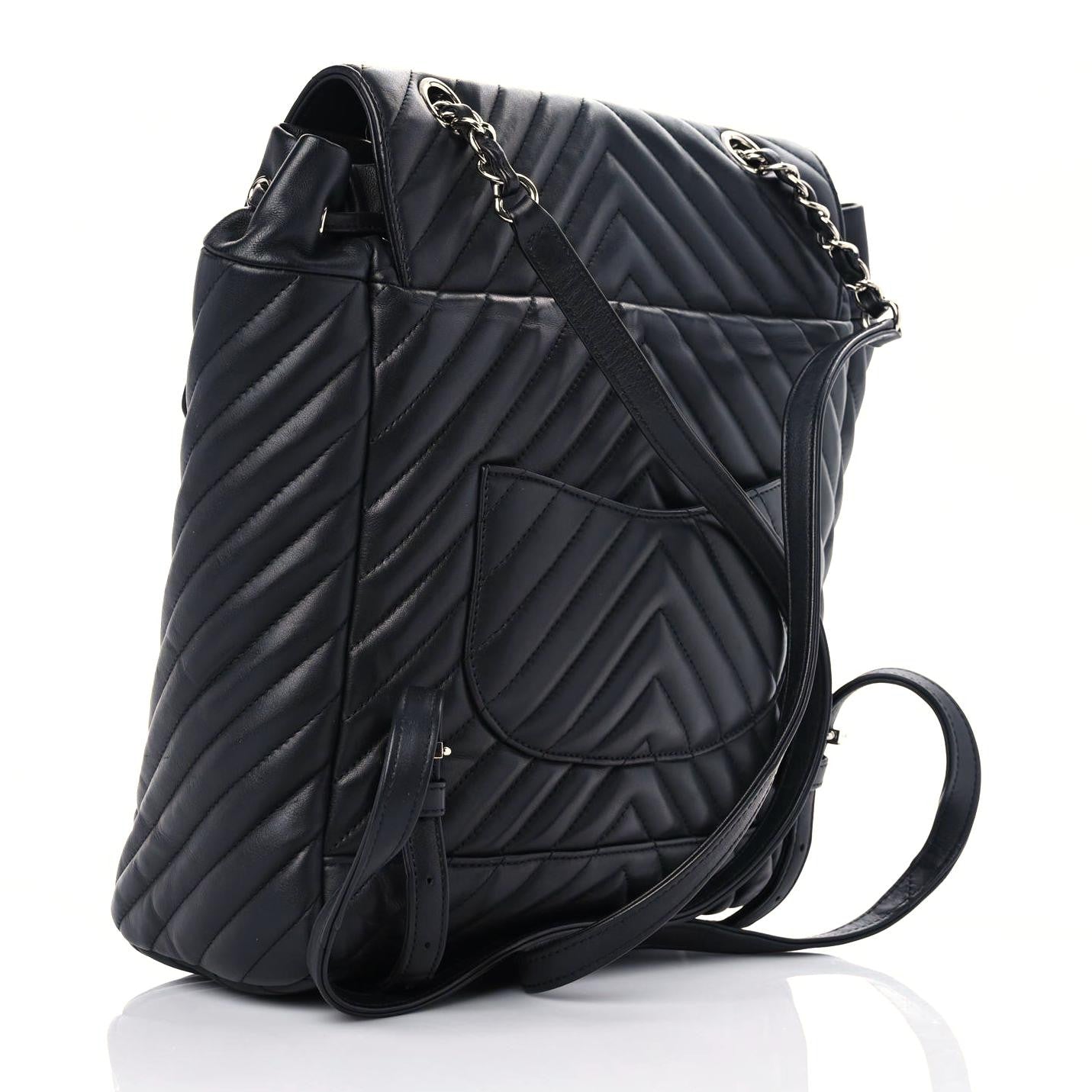 Calfskin Chevron Quilted Large Urban Spirit Backpack Black
