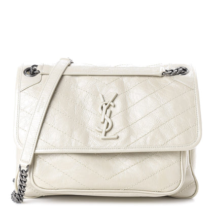 Saint Laurent Crinkled Calfskin Matelasse Monogram Medium Niki Chain Satchel Ivory 1 of 9