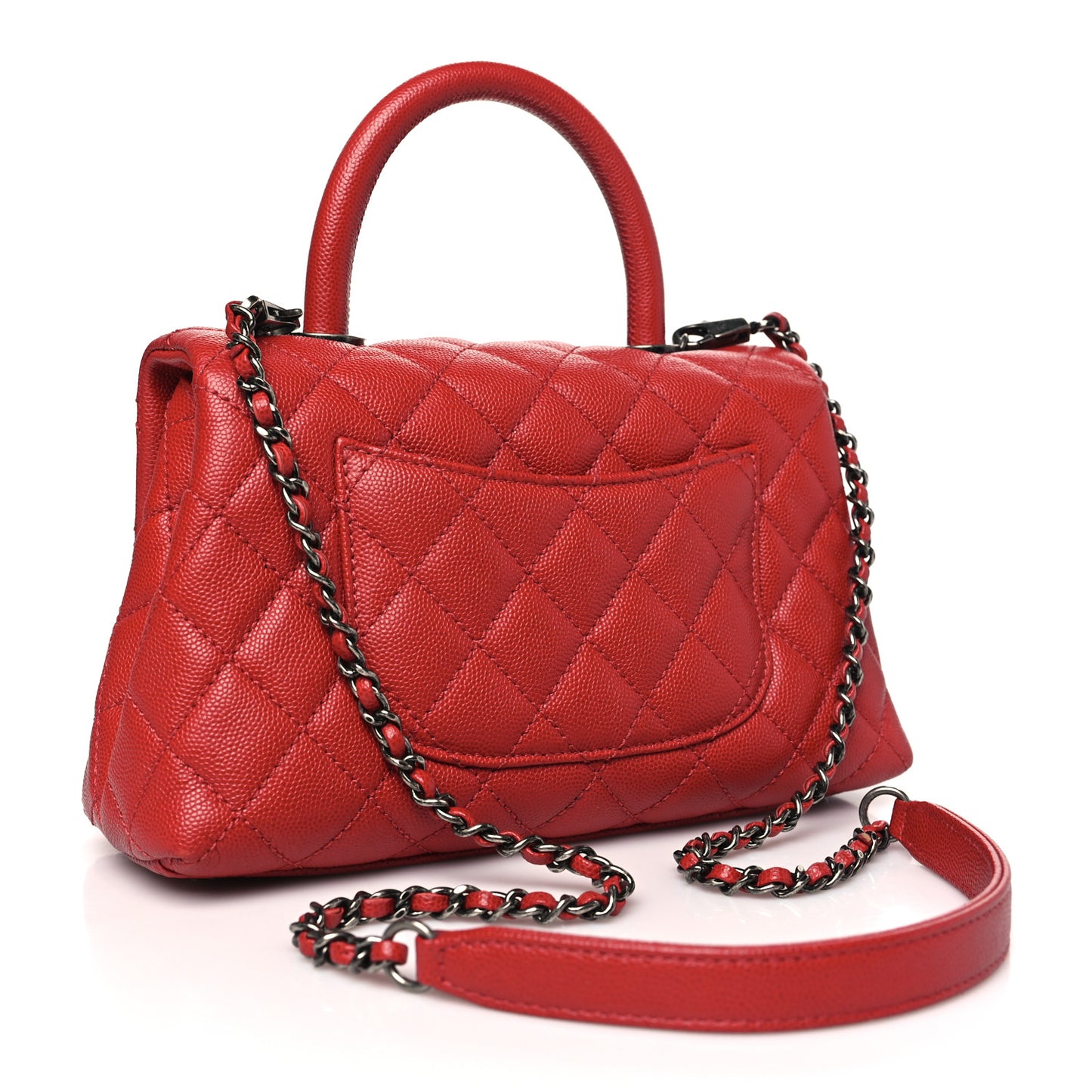 Caviar Quilted Mini Coco Handle Flap Red