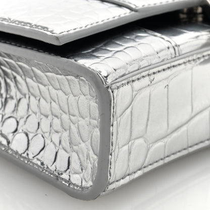 Balenciaga Metallic Calfskin Crocodile Embossed Hourglass Chain Bag Silver Silver 8 of 10
