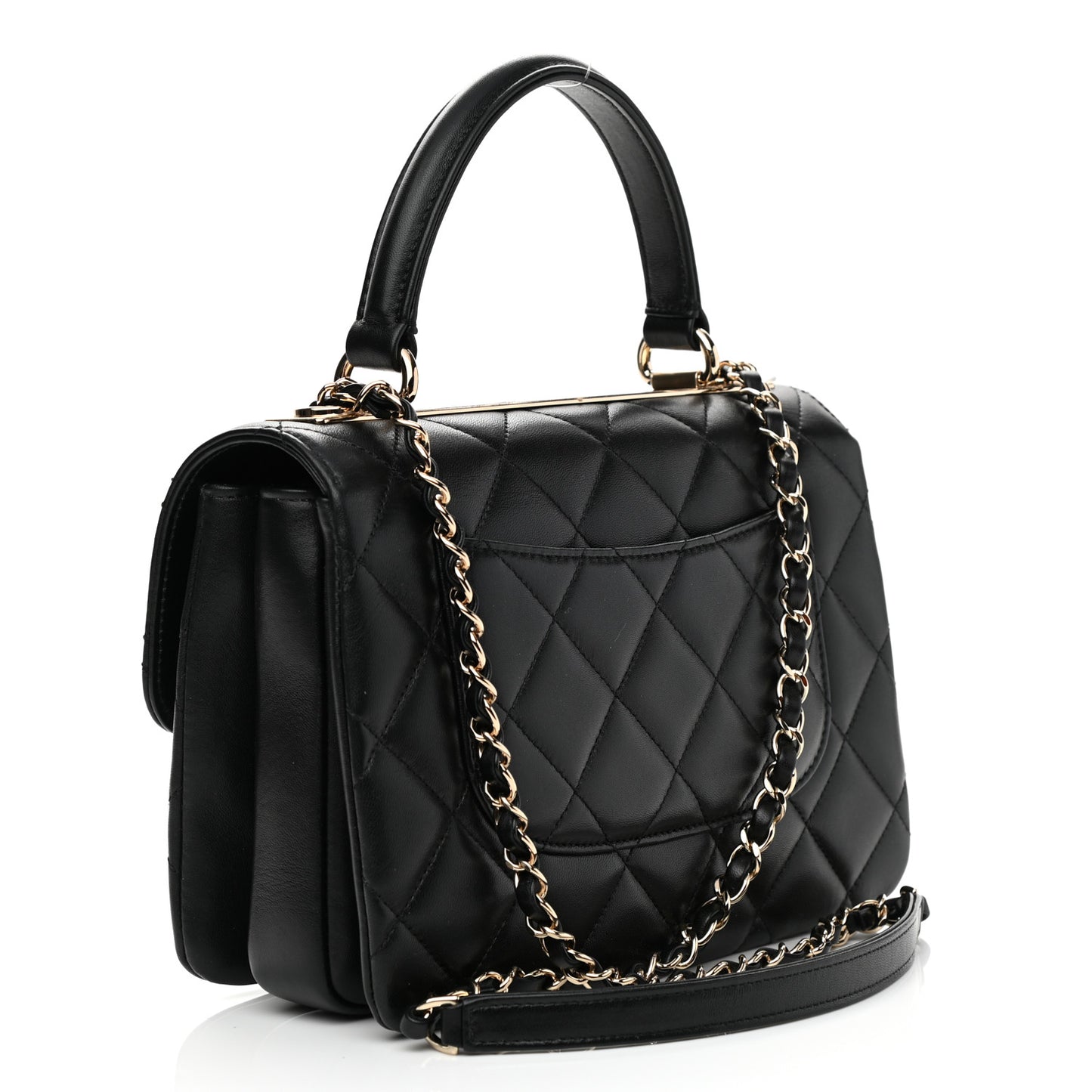 Lambskin Quilted Small Trendy CC Dual Handle Flap Bag Black