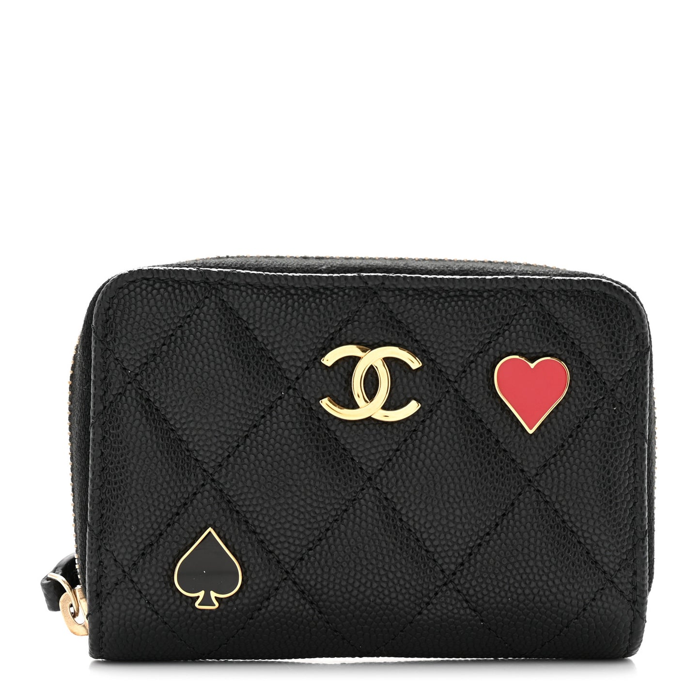 Caviar Enamel Coco Casino Quilted Zip Coin Purse Black