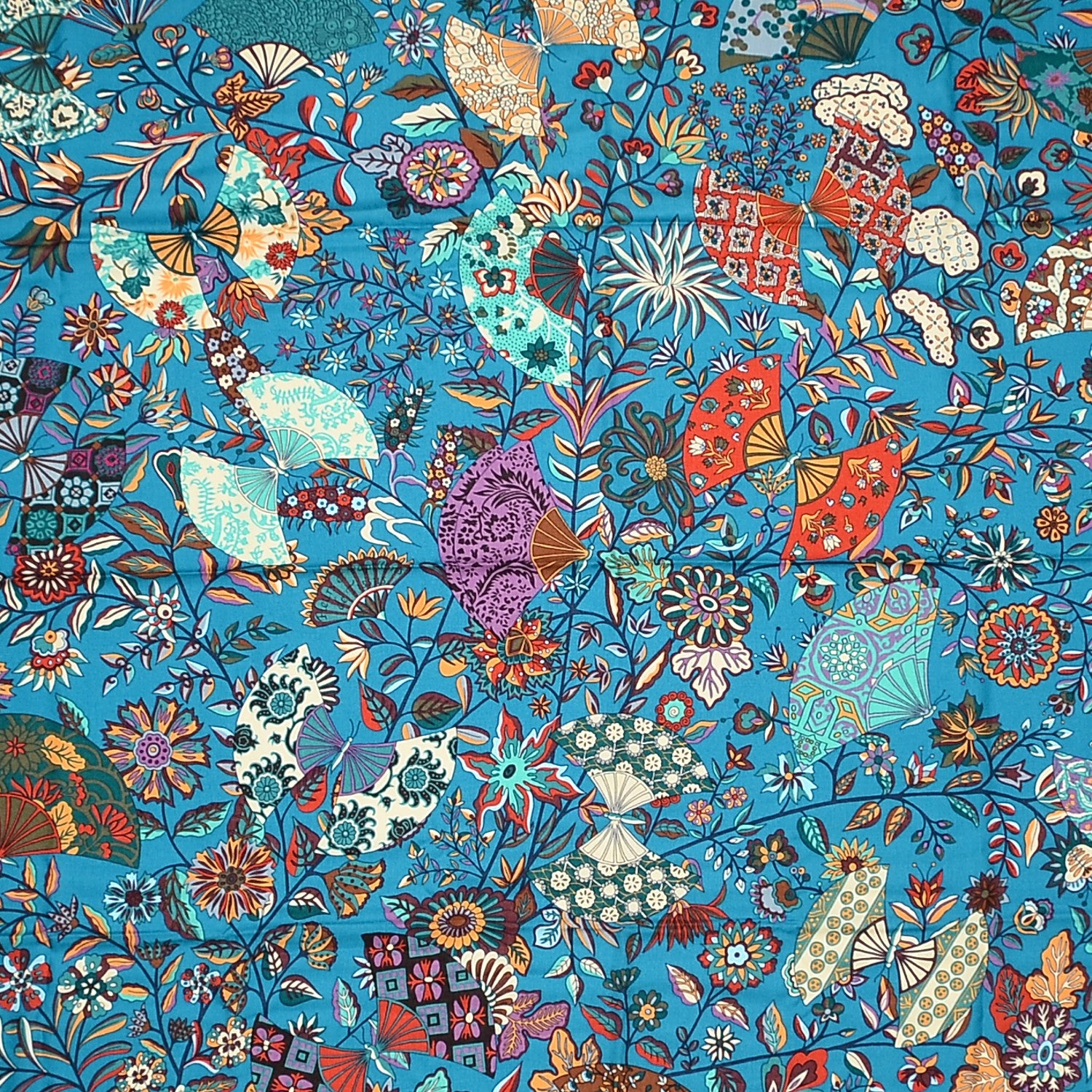 Hermes Cashmere Silk Fleurs et Papillons de Tissus Shawl 140 Canard Vert Rouge 2 of 4