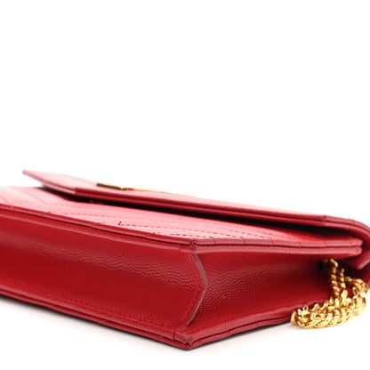 Saint Laurent Grain De Poudre Matelasse Chevron Monogram Envelope Chain Wallet New Red 10 of 11