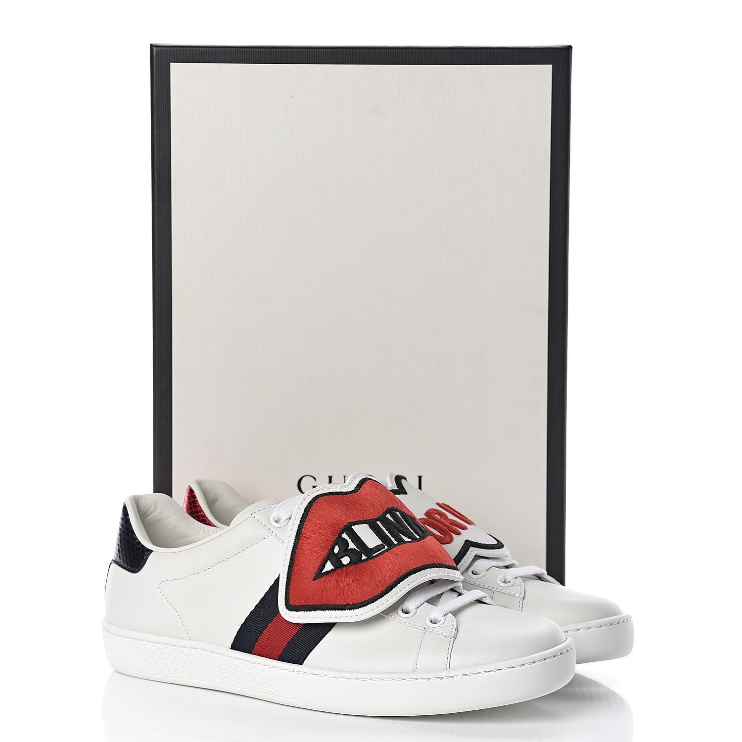 Gucci Calfskin Ayers Blind For Love Embroidered Womens Ace Sneakers 37 White 11 of 11