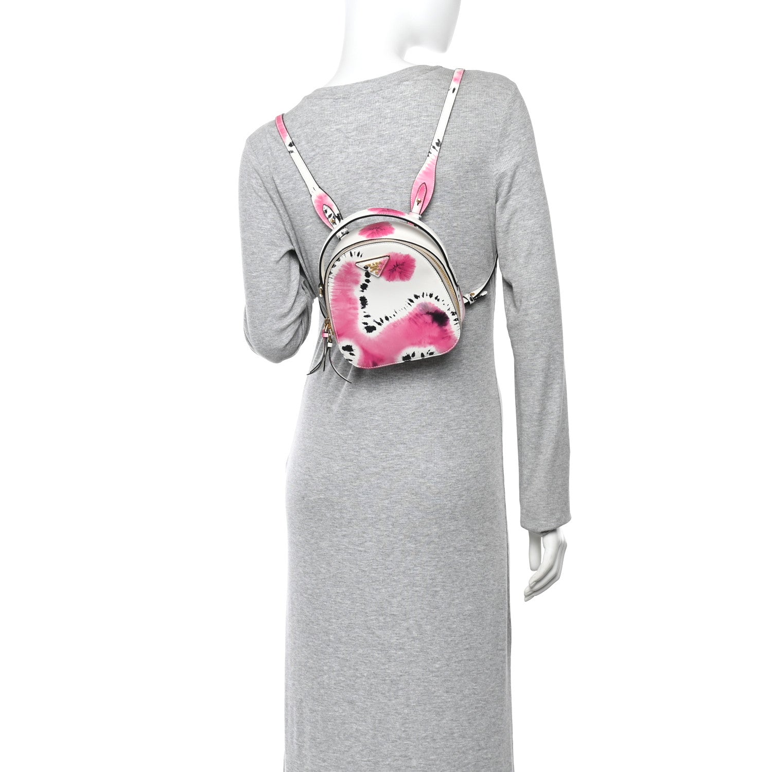 Prada City Calfskin Tie Dye Print Mini Odette Backpack White Pink Black 2 of 10