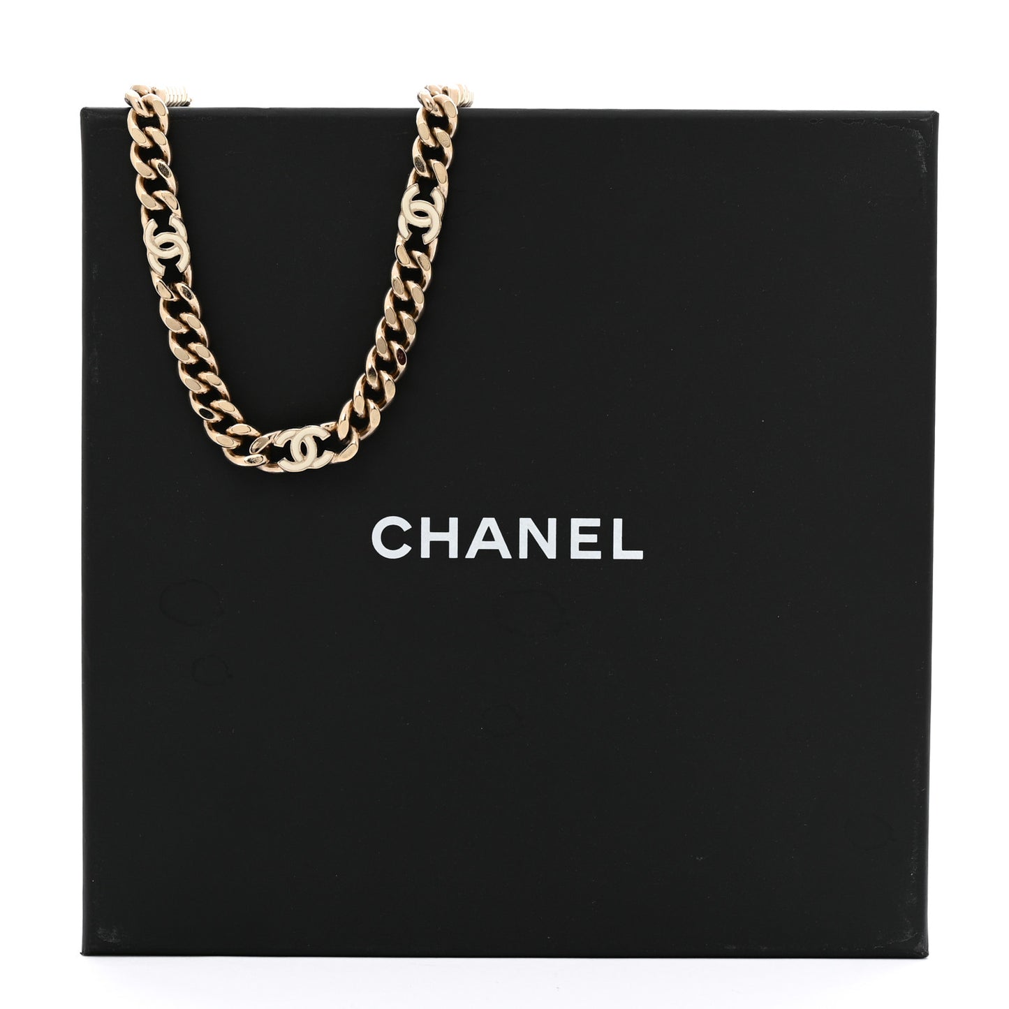 Metal Enamel Chain CC Choker Gold White