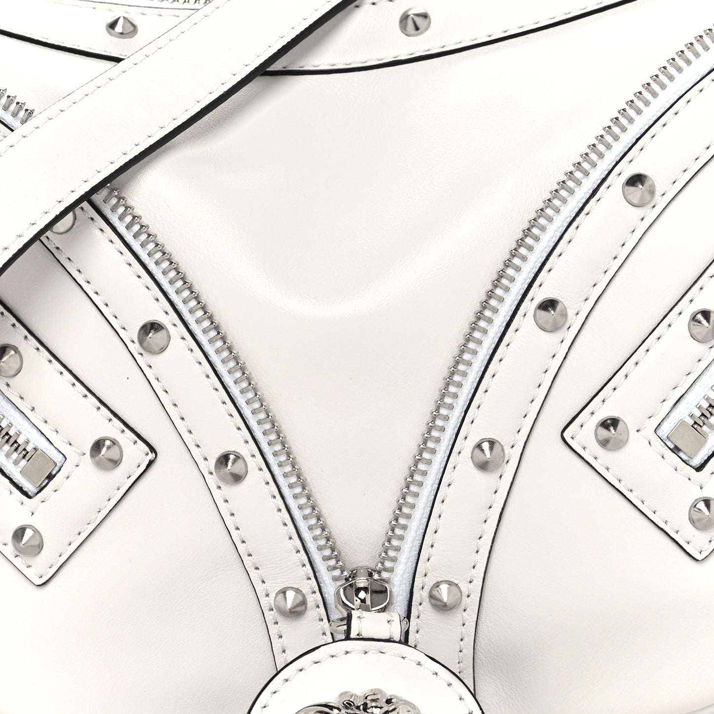 Calfskin Studded Small Repeat Zip Hobo White