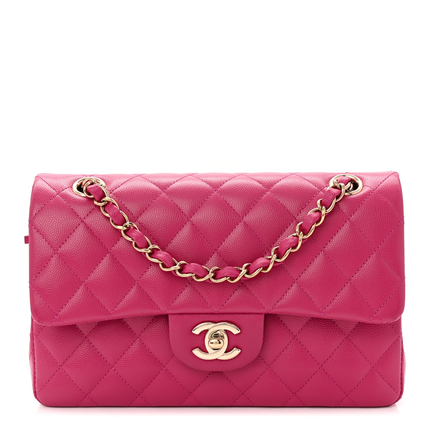 Caviar Quilted Small Double Flap Fuchsia