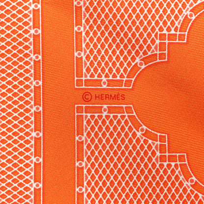 Hermes Silk Gavroche Sellier Pocket Square Scarf Orange White 4 of 5